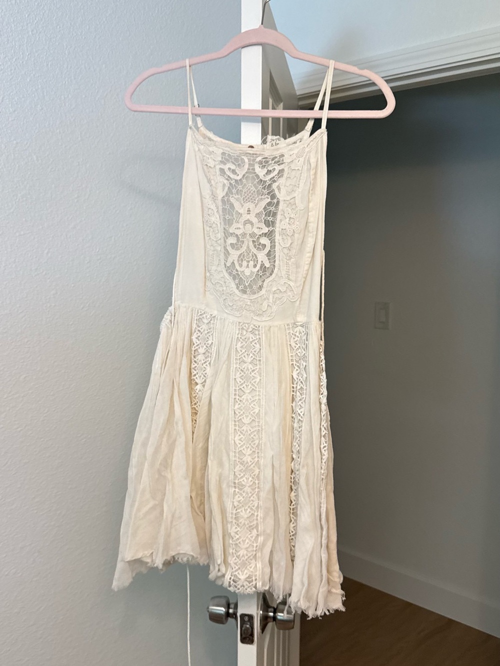 Free People Cream Lace Mini Dress with Crochet Panels - Picture 2 of 3